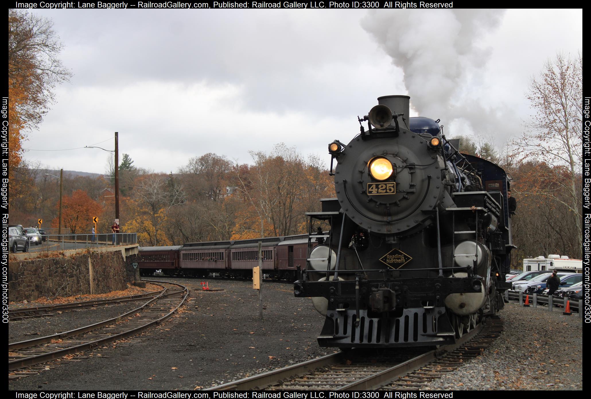 RBMN 425 is a class 4-6-2 and  is pictured in Jim Thorpe, Pennsylvania, United States.  This was taken along the RBMN on the Reading Blue Mountain and Northern Railroad. Photo Copyright: Lane Baggerly uploaded to Railroad Gallery on 04/16/2024. This photograph of RBMN 425 was taken on Saturday, November 05, 2022. All Rights Reserved. 